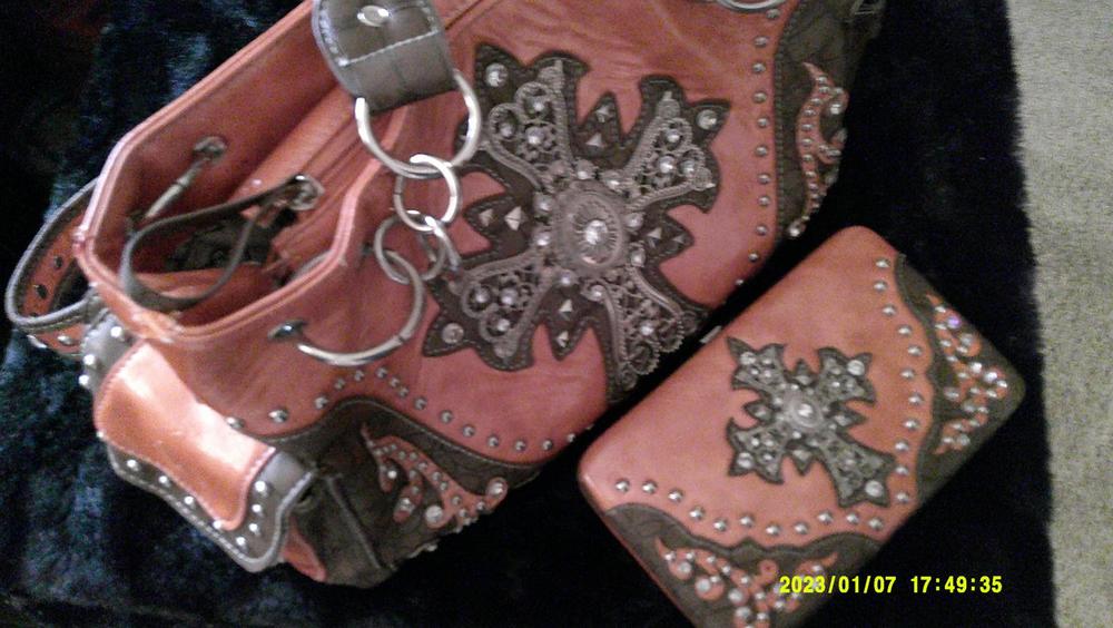 Montana West Orange/Brown Rhinestone bag with matching billfold